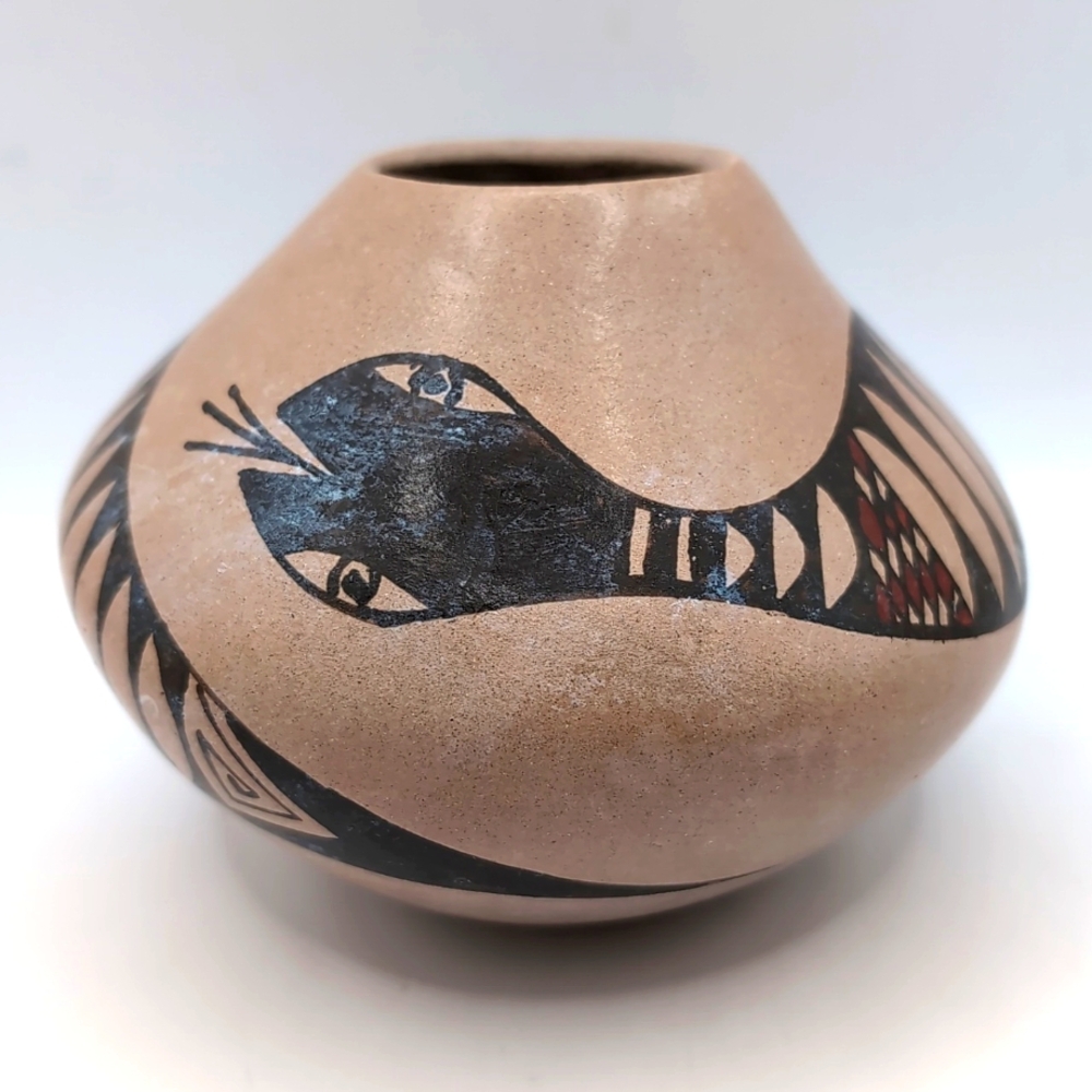 Mata Ortiz Mexico Polychrome Clay Pottery Hand Painted Snake Seed Pot Vase - Picture 12 of 12